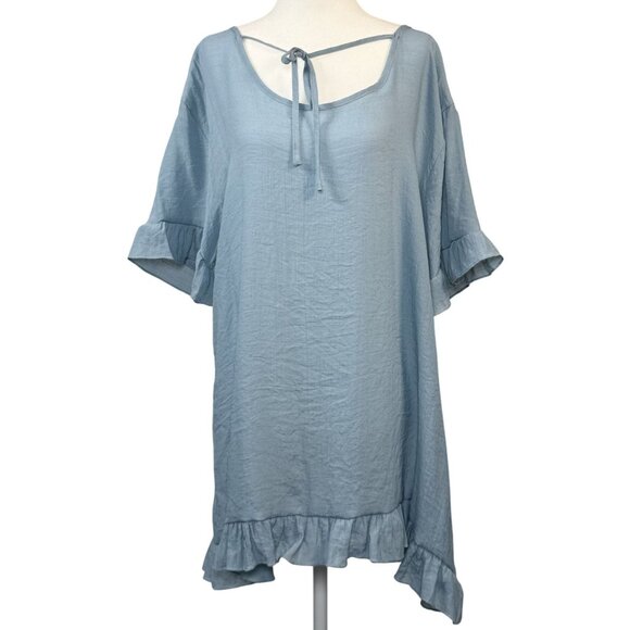 Cupshe Size L Womens Dress Light Blue Ruffle Hem Short Sleeve Blouse F  Rayon/Po - Picture 1 of 9